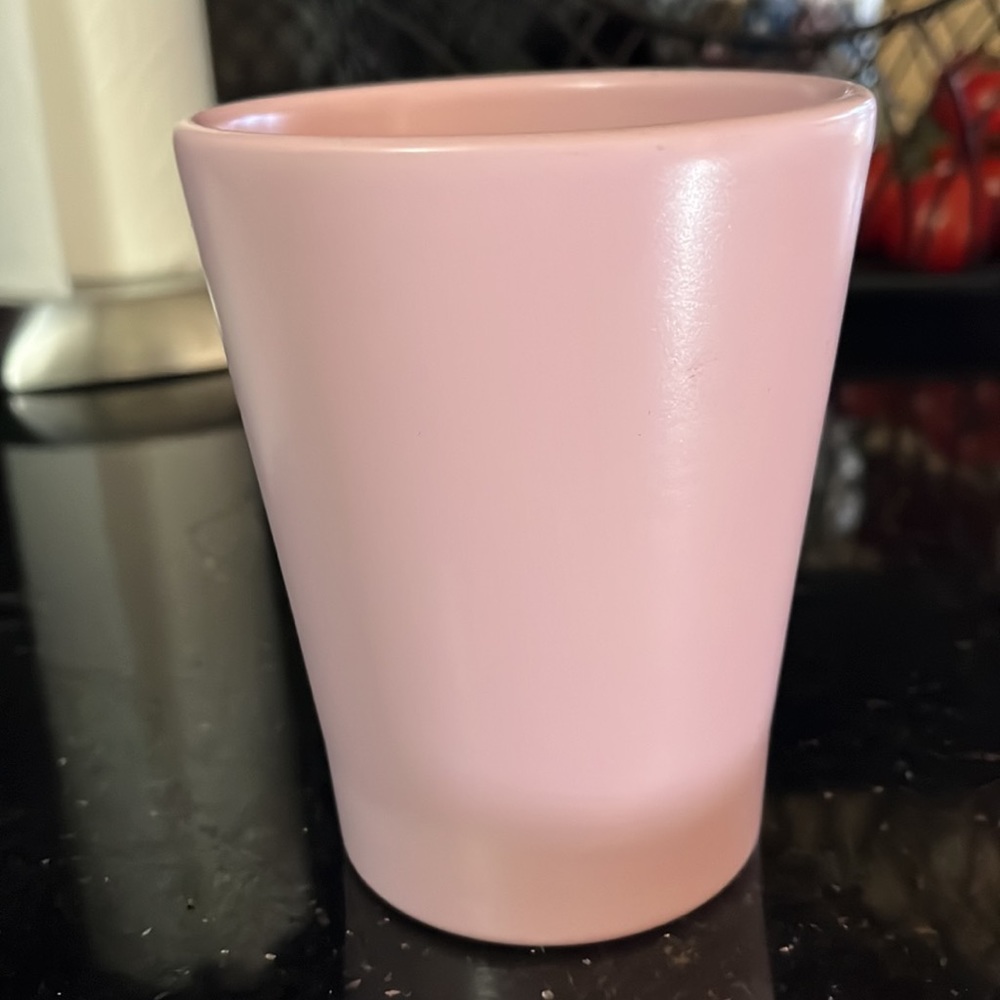 POWDER PINK CERAMIC FLOWER PLANTER APPROXIMATELY 4.5” TALL X 3.5” WIDE